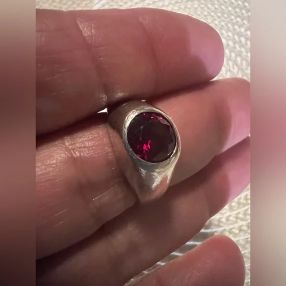 Vintage Signed S Sterling Lab Created Ruby Mens Unisex Ring display picture 1